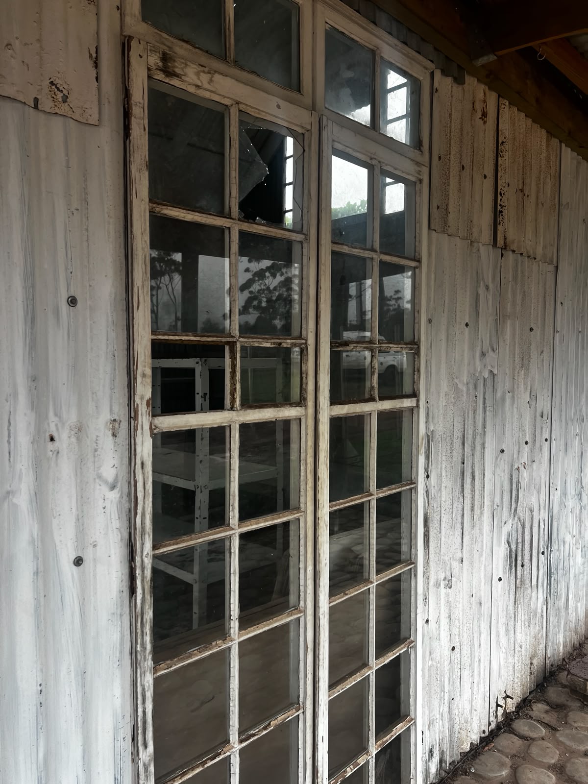 Original multi-pane French doors