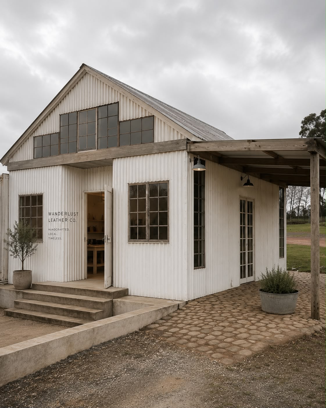 Vision render of The Barn exterior as the Wanderlust Leather Co. storefront